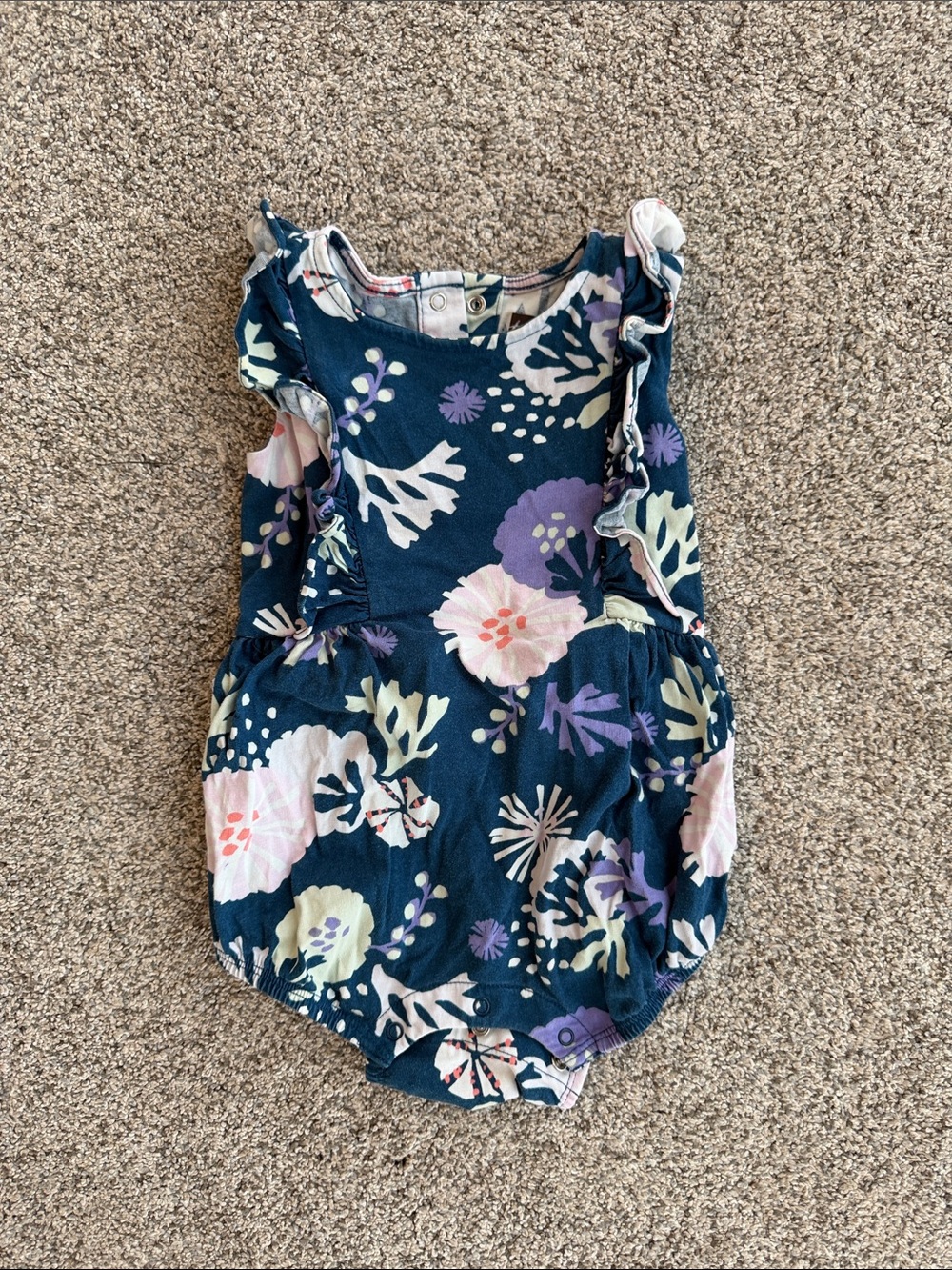 Tea Collection 12-18 month Navy Floral Ruffle Baby Romper